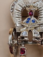 Western Wagon Small Series/Gold Tone/Multi Rhinestone Vintage Brooch