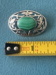 Vintage Navajo .925 Sterling Silver And Malachite Floral Frame Brooch