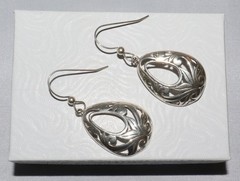 Vintage Sterling Silver Jezlaine Floral Scrolled Open Teardrop Dangle Earrings
