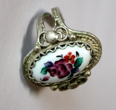 Vintage Unique Russian Enamel Finift Hand Painted Jewelry Cute Floral Ring #48