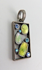 Vintage Artisan Mosaic Colorful Mixed-Stone Boho Eclectic Jewelry Pendant
