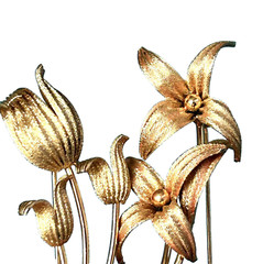 2 VINTAGE 60’s TEXTURED GOLD 2 TONE COPPER COLOR METAL ALLOY FLOWERS 3 INCH PINS