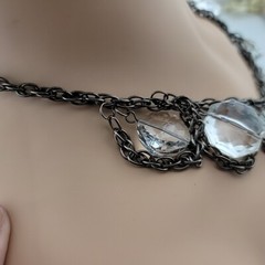 Cg Signed Gun Metal Gray Chain Acrylic And Glass Beaded 19″ Necklace