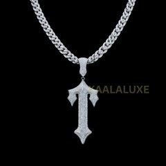 Hip Hop Iced Out Triple Cross Pendant Necklace Silver