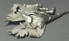 Vintage JJ Jonette Brooch Pewter Horse Pegasus Purple Glitter 3.5 Inches