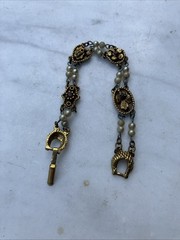 Vintage Goldette NY Victorian Bracelet. Multi-tone rhinestones & Faux pearls