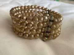 Vintage Faux Pearl Wrap Bracelet Spring Wire Cuff Beaded Fits All Champagne