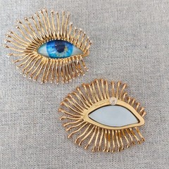 Schiaparelli Blue Eye Shape Luxurious Texture Golden Earrings WITH BOX