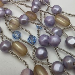 Vintage Lavender Faux Pearl Crystal Lucite 10 Strand Waterfall Necklace 21 In