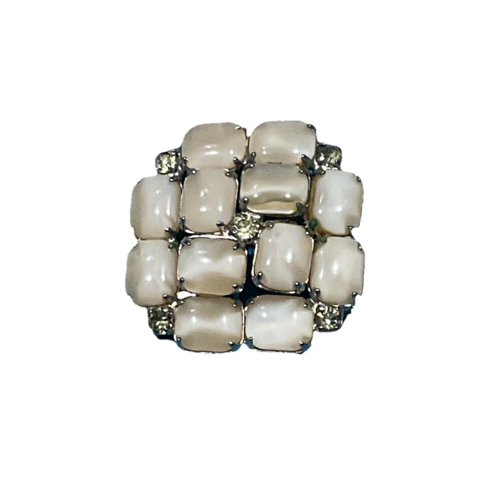 Vintage Creamy Beige Moonstone Domed Cluster Brooch