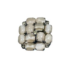 Vintage Creamy Beige Moonstone Domed Cluster Brooch