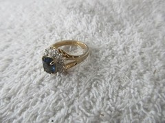 GORGEOUS~~[ 14k Yellow Gold GF ] Espo Dark Blue Sapphire Ring +CZS~~SIZE 5.25