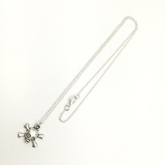 Silver Tone Costume Skull & Crossbones Charm Pendant Chain Necklace 18” #20