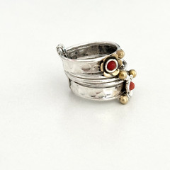 Vintage Sterling Silver Multi Row Band Two Tone Coral Flower Spinner Ring Sz 7