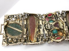 Attributed to Selro Selini Confetti Lucite Panel Bracelet w/Rhinestones, Pearls