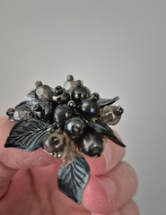 Vintage Western Germany Silver, and dark grey beaded brooch