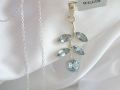 Sterling Silver 925 Natural Heated Blue Topaz Vine Branch Pendant Necklace