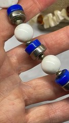 Lot 2 Pc Vtg Chunky Necklaces Blue Silver & White & Shell w Faux Amber Nuggets