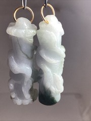 2 Vintage Carved Jades Dragons Pendants 50mm #88