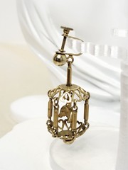 Pair Vintage Gold Tone Dangle Screw-Back Bird Cage Earrings