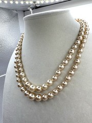 Champagne Colored Faux Glass Pearl Layered Beaded Necklace W/ Fancy Box Clasp
