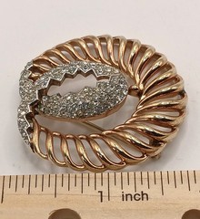 Vintage TRIFARI Pat Pend Rhinestone Swirl Brooch Pin Gold Tone Two Tone Circular