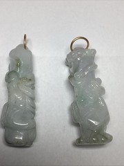 2 Vintage Carved Jades Dragons Pendants 50mm #88