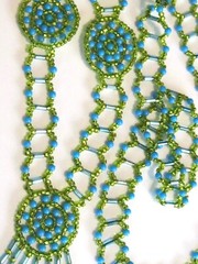 VINTAGE GLASS BEADED ART NOUVEAU ART DECO FLAPPER NECKLACE GYPSY CARAVAN ROSETTE