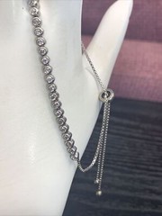 925 Sterling Silver Bracelet Cubic Zirconia Adjustable clasp any size Delicate