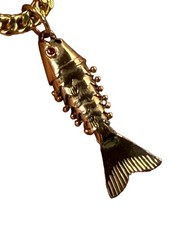 Vintage 18K Gold Articulated Chinese Koi Fish Pendant Ruby Eyes