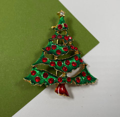 Vintage Christmas Brooch Reindeer Christmas Tree Rhinestone Bell Holly Lot of 5