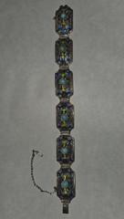 Antique Chinese Export Silver Filigree Enamel Turquoise Bat Link Bracelet 26g