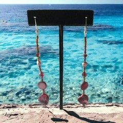 Pink Shell Beaded Dangle Earrings Boho Coastal Beach Mermaidcore Statement