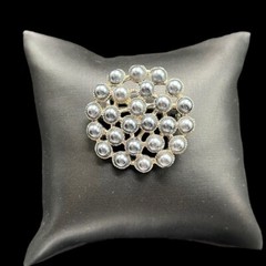 Vintage Brooch Gray Imitation Pearl Round Silver Tone Base Metal Costume Jewelry