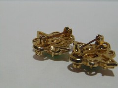 2 Vintage Pink And Green Rhinestone Brooches Pins Gold Tone