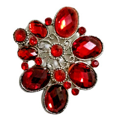 Vintage Rhinestone Red Statement Brooch Or Pendant Dual Purpose 2.5 In X 1.75 In