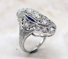 3Ct Vintage Art Deco Style Lab Created Diamond Engagement 14K White Gold FN Ring