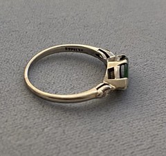 Art Deco JADE & DIAMOND RING, 14K White Gold – c1920, Green Jade Ring (5F141)