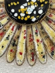 Vintage Enamel Daisy Brooch Double Petals Abstract Color Print 1960s, Not Signed
