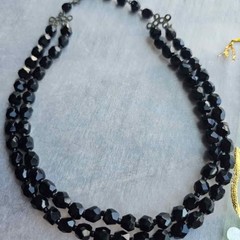 Vintage Double Strand Jet Black Faceted Bead Necklace