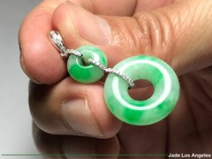2 Donut Circle Apple Floral Green Jadeite Jade 18K White Gold Diamond Pendant
