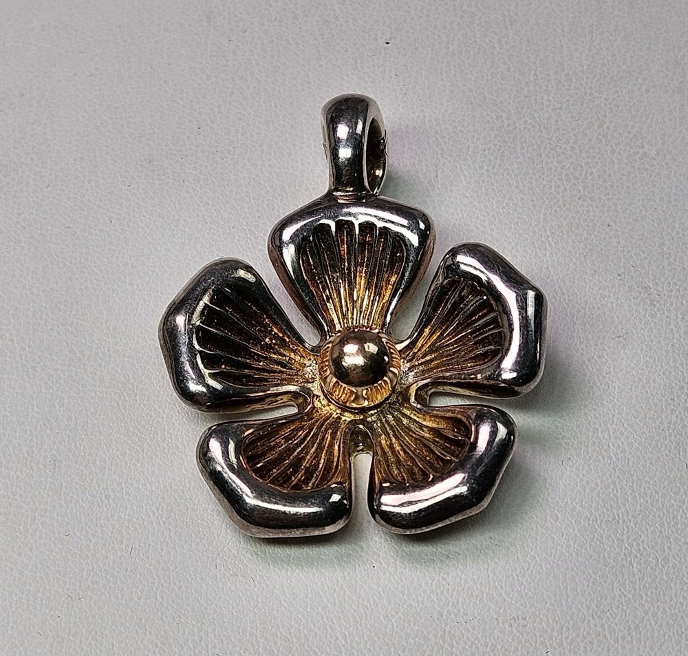 JOSEPH ESPOSITO 14KT & STERLING FLOWER PENDANT/ENHANCER 23 GRAMS LOVE BEGINS 925