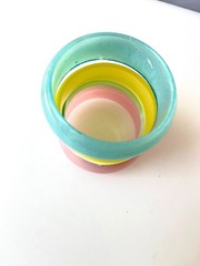 Vintage Stack Iridescent Pastel Bangle Lucite Bracelets Pink Yellow Blue Green