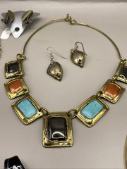 Neutral Vtg 17Pc Lot Jewelry Modern Tiger Eye Gems Gold Tone Christophe Poly