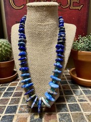 LAPIS & KINGMAN TURQUOISE – Graduated Rondelle Disk Necklace & Sterling Silver