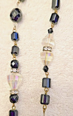 Vintage Cut Crystal & Rhinestone , Black Glass, 45″ Long Necklace