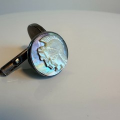 Vintage Sterling Silver Roman Soldier Carved Abalone Shell MOP Cameo Cufflinks
