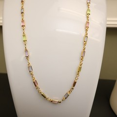 Rainbow crystals jewelry set 18-in necklace 7-in bracelet bezel-set stamped BZL