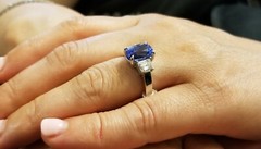 18K White Gold Engagement Ring 5.50CT. Flawless Natural Blue Sapphire Cushion