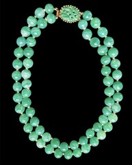 Vtg JOMAZ Jadeite Glass Choker Double Strand Necklace Carved Glass Clasp 15.5”